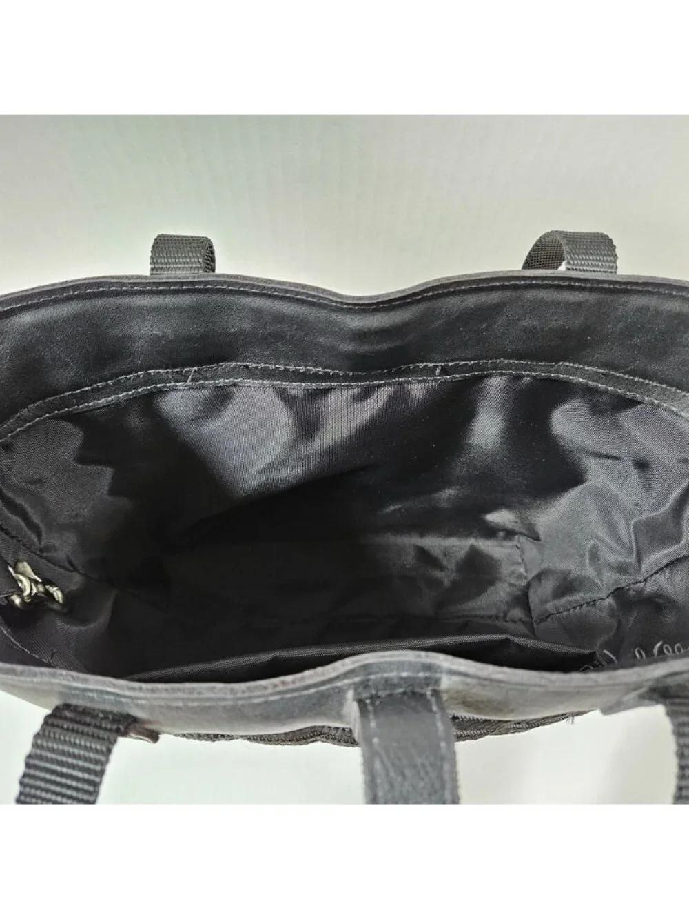 Longaberger To Go Small Shopping Tote Basket Black Woven Nylon Leather Purse Bag